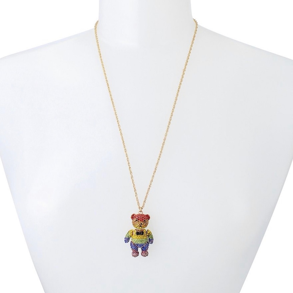 Betsey Johnson Rainbow Bear Long Pendant Necklace